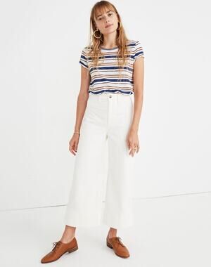 MADEWELL Emmett Wide-Leg Crop Pant Corduroy Bright Ivory Stretch Sz 32 $98 {W35}